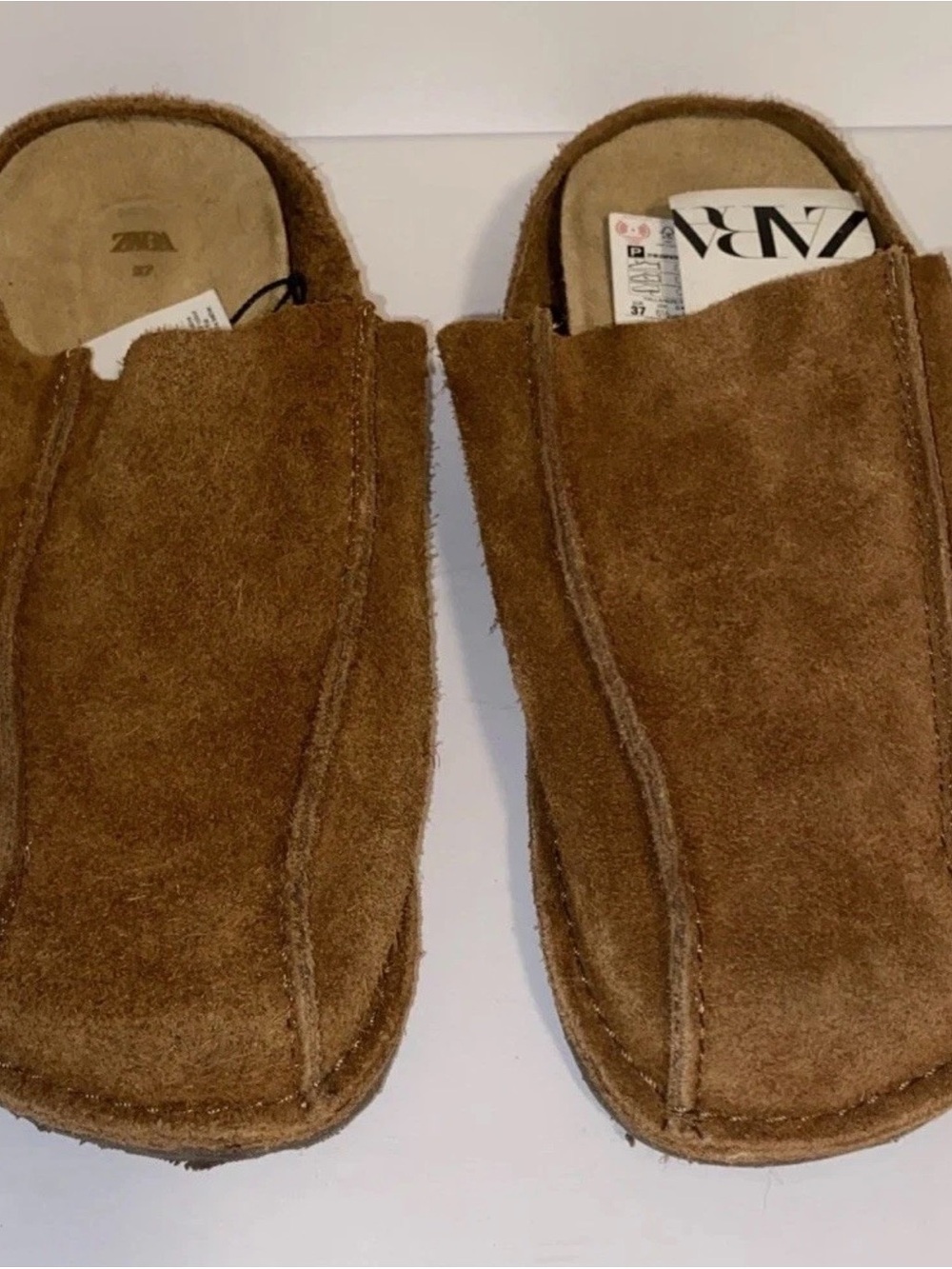 Zara NWT Women's Brown Suede Slip-On Flat Mules Airfit Extra Comfort US 6 1/2